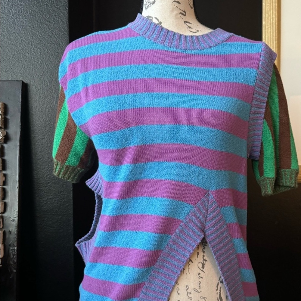 Striped Purple and Blue Women's Crew Neck Sweater